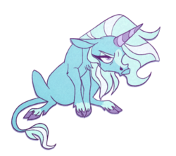 Size: 800x711 | Tagged: safe, artist:janegumball, trixie, classical unicorn, pony, unicorn, g4, blaze (coat marking), cloven hooves, coat markings, colored horn, dewclaw, facial markings, female, grumpy, horn, leonine tail, mare, simple background, socks (coat markings), solo, transparent background