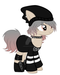 Size: 1024x1276 | Tagged: safe, artist:magicdarkart, oc, oc only, pony, beanie, choker, clothes, female, hat, mare, shoes, simple background, solo, spiked choker, sweater, transparent background, watermark
