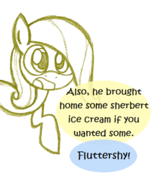 Size: 468x543 | Tagged: safe, artist:lilboulder-cloudsdalefillies, fluttershy, pony, g4, female, filly, filly fluttershy, implied rainbow dash, simple background, sketch, speech bubble, white background, younger