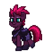 Size: 172x181 | Tagged: safe, artist:venombronypl, tempest shadow, pony, pony town, g4, my little pony: the movie, animated, female, gif, mare, pixel art, simple background, smiling, solo, transparent background, trotting