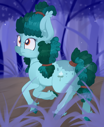 Size: 2722x3315 | Tagged: safe, artist:dragonpone, artist:paskanaakka, derpibooru exclusive, oc, oc only, oc:gleamblossom, earth pony, pony, butt freckles, collaboration, colored hooves, colored sketch, ear fluff, female, forest, freckles, grass, high res, mare, nose wrinkle, solo, tail wrap, unshorn fetlocks, walking