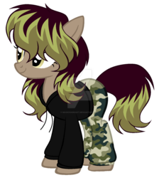 Size: 1024x1145 | Tagged: safe, artist:magicdarkart, oc, oc only, earth pony, pony, camo pants, clothes, female, mare, pants, shirt, simple background, solo, transparent background, watermark