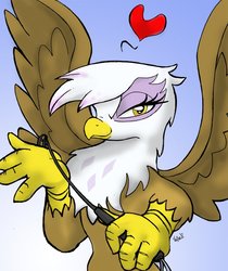 Size: 820x975 | Tagged: safe, artist:yewdee, gilda, griffon, g4, catbird, female, heart, horse crop, riding crop, smiling, solo, whip, wings