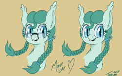 Size: 1000x625 | Tagged: safe, artist:tehflah, oc, oc only, oc:mercy leaf, bat pony, glasses, pigtails, solo