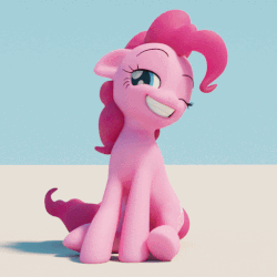 Size: 512x512 | Tagged: safe, artist:therealdjthed, pinkie pie, earth pony, pony, g4, 3d, 3d model, animated, blender, blender cycles, cute, cycles render, diapinkes, female, floppy ears, grin, mare, model:djthed, one eye closed, rotating, simple background, sitting, smiling, solo, turnaround, wink