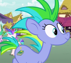 Size: 1210x1080 | Tagged: safe, screencap, megaphone (g4), reading brook, snappy scoop, sugar pulse, earth pony, pony, g4, it isn't the mane thing about you, background pony, cropped, female, mare, mohawk, mohawks for everypony, offscreen character, solo focus