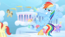 Size: 1920x1080 | Tagged: safe, artist:magnusvw, rainbow dash, g4, base used, cloudsdale, smiling, solo focus, wallpaper