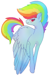 Size: 242x368 | Tagged: safe, artist:syrng, rainbow dash, pony, g4, female, g5 concept leak style, g5 concept leaks, pixel art, rainbow dash (g5 concept leak), simple background, solo, spoiler, transparent background