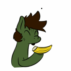 Size: 750x750 | Tagged: safe, artist:yakoshi, oc, oc only, oc:green ganache, pony, ..., animated, ask, banana, food, tumblr