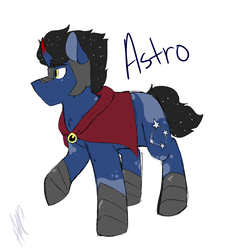 Size: 2000x2080 | Tagged: safe, artist:sapphireshy, oc, oc only, oc:astro, pony, unicorn, armor, cape, clothes, curved horn, high res, horn, male, offspring, parent:king sombra, parent:princess luna, parents:lumbra, raised hoof, solo, stallion