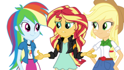 Size: 1280x720 | Tagged: safe, artist:ajpiedash, applejack, rainbow dash, sunset shimmer, equestria girls, g4, my little pony equestria girls: friendship games, hand on hip, simple background, trio, vector