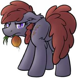 Size: 957x966 | Tagged: safe, artist:moemneop, oc, oc only, oc:lukida, bat pony, pony, bat pony oc, beet, butt, female, mare, mouth hold, plot, simple background, solo, transparent background