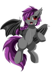 Size: 1024x1521 | Tagged: safe, artist:pridark, oc, oc only, oc:andromeda aurora, bat pony, pony, bat pony oc, commission, fangs, female, mare, open mouth, simple background, smiling, solo, transparent background