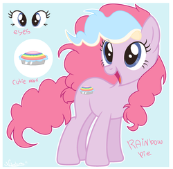 Size: 2232x2176 | Tagged: safe, artist:nini-the-angel-kitty, oc, oc only, oc:rainbow pie, earth pony, pony, female, high res, magical lesbian spawn, mare, offspring, parent:pinkie pie, parent:rainbow dash, parents:pinkiedash, reference sheet, solo