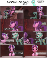 Size: 3928x4916 | Tagged: safe, artist:goatcanon, lyra heartstrings, starlight glimmer, comic:lyra's story, g4, 3d, comic, dialogue, duo, equal cutie mark, error, our town, s5 starlight, source filmmaker, staff, staff of sameness, starlight's village