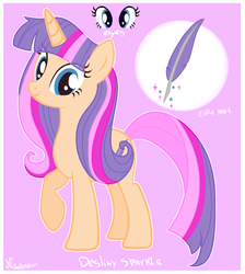 Size: 1477x1649 | Tagged: safe, artist:nini-the-angel-kitty, oc, oc only, oc:destiny sparkle, pony, unicorn, female, magical lesbian spawn, mare, offspring, parent:fluttershy, parent:twilight sparkle, parents:twishy, reference sheet, solo