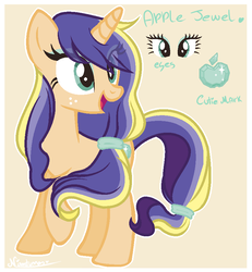Size: 783x847 | Tagged: safe, artist:nini-the-angel-kitty, oc, oc only, pony, unicorn, female, magical lesbian spawn, mare, offspring, parent:applejack, parent:rarity, parents:rarijack, reference sheet, solo