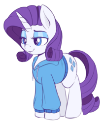 Size: 853x1011 | Tagged: safe, artist:spectre-z, rarity, pony, unicorn, g4, chest fluff, clothes, colored sketch, cute, drawpile, eyeshadow, female, hoodie, lidded eyes, lip bite, mare, raised eyebrow, raribetes, simple background, sketch, solo, white background