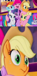 Size: 554x1148 | Tagged: safe, edit, edited screencap, screencap, applejack, fluttershy, pinkie pie, rainbow dash, rarity, twilight sparkle, alicorn, pony, g4, my little pony: the movie, cropped, female, hug, mane six, mare, twilight sparkle (alicorn), zoomed in