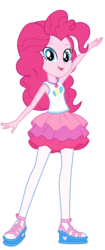Size: 3453x8192 | Tagged: safe, pinkie pie, equestria girls, g4, my little pony equestria girls: better together, official, absurd resolution, clothes, cute, female, geode of sugar bombs, hasbro, leggings, looking at you, pantyhose, pose, rah rah skirt, sandals, shoes, simple background, skirt, smiling, solo, transparent background, vector