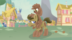 Size: 3791x2113 | Tagged: safe, dinky hooves, doctor whooves, lyra heartstrings, minuette, time turner, earth pony, pony, g4, dirt, dirty, female, high res, male, mare, mud, muddy, ponies riding ponies, ponyville, riding, smiling, stallion