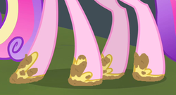 Size: 443x239 | Tagged: safe, artist:thedarkpony, edit, edited screencap, screencap, princess cadance, alicorn, pony, g4, female, hoof shoes, hooves, legs, mare, mud, mud edit, muddy, muddy shoes, pictures of legs, solo