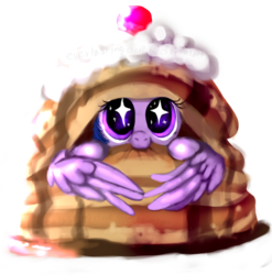 Size: 1880x1900 | Tagged: safe, artist:everlastingderp, twilight sparkle, alicorn, pony, castle sweet castle, g4, cute, female, food, hiding, hnnng, hug, i'm pancake, looking at you, mare, nom, pancake fort, pancakes, simple background, solo, starry eyes, transparent background, twiabetes, twilight sparkle (alicorn), weapons-grade cute, wingding eyes, winghug