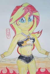 Size: 736x1084 | Tagged: safe, artist:dncsamsonart, sunset shimmer, equestria girls, equestria girls specials, g4, my little pony equestria girls: better together, my little pony equestria girls: forgotten friendship, belly button, clothes, midriff, sarong, swimsuit