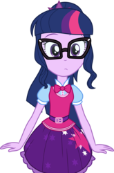Size: 3000x4548 | Tagged: safe, artist:cloudy glow, sci-twi, twilight sparkle, dance magic, equestria girls, equestria girls specials, g4, .ai available, adorkable, belt, bowtie, clothes, curious, cute, dork, female, glasses, looking at you, meganekko, ponytail, sci-twi outfits, simple background, skirt, solo, transparent background, twiabetes, vector