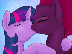 Size: 2048x1536 | Tagged: safe, artist:aanotherpony, fizzlepop berrytwist, tempest shadow, twilight sparkle, pony, unicorn, g4, my little pony: the movie, broken horn, duo, eyes closed, female, horn, kiss on the lips, kissing, lesbian, mare, ship:tempestlight, shipping