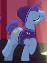 Size: 413x552 | Tagged: safe, screencap, smooth vibes, earth pony, pony, g4, hard to say anything, my little pony: friendship is magic, backup dancers, battle for sugar belle, beanie, clothes, cropped, hat, male, shirt, solo, stallion