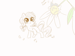 Size: 560x420 | Tagged: safe, artist:pinkablue, oc, oc only, oc:flowering, earth pony, pony, animated, bow, crying, duo, eating, female, filly, flower, frame by frame, gif, herbivore, horses doing horse things, nom, onomatopoeia, pigtails, pure unfiltered evil, raised hoof, sad, simple background, squigglevision, white background