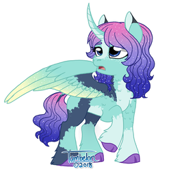 Size: 800x800 | Tagged: safe, artist:tambelon, oc, oc only, oc:nebula, alicorn, pony, alicorn oc, cloven hooves, colored wings, colored wingtips, ethereal mane, female, mare, solo