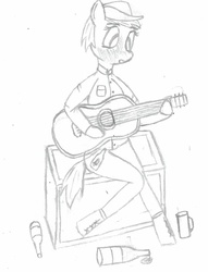 Size: 867x1135 | Tagged: safe, artist:sovietpone, anthro, female, grayscale, guitar, monochrome, solo, traditional art