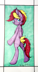 Size: 748x1400 | Tagged: safe, artist:ialyrnaeloria, derpibooru exclusive, oc, oc only, oc:corduroy road, earth pony, pony, bipedal, corduroy, cordy, ink, looking at you, male, mane, markers, road, solo, stallion, tail, traditional art, walking