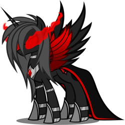 Size: 500x500 | Tagged: artist needed, source needed, safe, oc, oc only, alicorn, pony, alicorn amulet, alicorn oc, armor, cloak, clothes, edgelord, red and black oc, simple background, solo, sombra eyes, white background