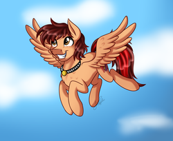 Size: 2200x1800 | Tagged: safe, artist:jack-pie, oc, oc only, pegasus, pony, commission, flying, smiling, solo