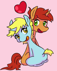 Size: 800x1000 | Tagged: safe, artist:skeletonburglar, oc, oc only, oc:game guard, oc:nootaz, pony, unicorn, couple, heart, looking at each other, looking back, love, ship:gametaz, shipping, simple background