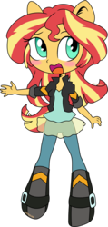 Size: 845x1768 | Tagged: safe, artist:k-nattoh, artist:kingdark0001, sunset shimmer, equestria girls, g4, art theft, blushing, chibi, clothes, cute, doll, equestria girls minis, female, jacket, leather jacket, open mouth, pants, ponied up, shimmerbetes, simple background, solo, toy, trace, transparent background