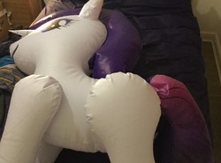 Size: 1280x949 | Tagged: safe, rarity, inflatable pony, unicorn, g4, adult blank flank, blank flank, bootleg, female, hongyi, horn, indoors, inflatable, inflatable toy, inflatable unicorn, irl, mare, missing cutie mark, on side, opaque inflatable, photo, solo