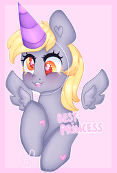 Size: 2042x3000 | Tagged: safe, artist:bunxl, derpy hooves, pegasus, pony, g4, cute, derp, derpabetes, female, hat, heart eyes, high res, party hat, solo, wingding eyes