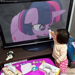 Size: 480x480 | Tagged: safe, edit, twilight sparkle, alicorn, human, g4, my little pony: the movie, child, controller, crying, cute, daaaaaaaaaaaw, dualshock controller, female, irl, irl human, mare, meme, no i can't i ruined everything, panasonic, panasonic viera, photo, sad, sadorable, target demographic, television, tissue, twilight sparkle (alicorn), weapons-grade cute, wholesome