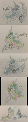 Size: 1280x5504 | Tagged: safe, artist:candasaurus, princess celestia, princess luna, alicorn, pony, g4, cake, comic, food, royal sisters, traditional art