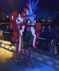 Size: 3000x3628 | Tagged: safe, artist:terrafomer, fizzlepop berrytwist, pinkie pie, tempest shadow, g4, my little pony: the movie, ear bite, female, high res, lesbian, magic, shipping, tempestpie