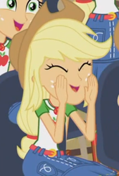 Size: 309x457 | Tagged: safe, part of a set, applejack, equestria girls, equestria girls series, g4, applejack audience, clone, eyes closed, fluttershy's butterflies: applejack, happy, jackletree, multeity, part of a series, smiling, yelling