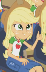 Size: 313x489 | Tagged: safe, part of a set, applejack, equestria girls, fluttershy's butterflies: applejack, g4, my little pony equestria girls: better together, applejack audience, approval, clone, cropped, happy, jackletree, multeity, part of a series, smiling, thumbs up, well done