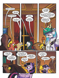 Size: 768x1024 | Tagged: safe, artist:andypriceart, idw, official comic, lord gestal, princess celestia, twilight sparkle, alicorn, griffon, pony, g4, spoiler:comic, spoiler:comic62, comic, dock, female, male, mare, preview, queen celestia, speech bubble, twilight sparkle (alicorn), unnamed character, unnamed griffon