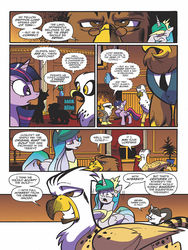 Size: 768x1024 | Tagged: safe, artist:andypriceart, idw, official comic, glenda, lord gestal, lord goldstone, princess celestia, raven, twilight sparkle, alicorn, griffon, pony, g4, spoiler:comic, spoiler:comic62, comic, diplomacy, facehoof, female, male, mare, preview, speech bubble, treaty, twilight sparkle (alicorn)