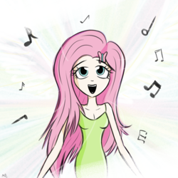 Size: 4000x4000 | Tagged: safe, artist:maneingreen, fluttershy, human, equestria girls, g4, music notes, singing