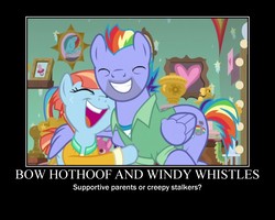 Size: 750x600 | Tagged: safe, bow hothoof, rainbow dash, windy whistles, pegasus, pony, g4, parental glideance, demotivational poster, eyes closed, female, grin, heart, hug, male, mare, meme, motivational poster, open mouth, pacifier, picture, picture frame, rainbow dash's parents, ship:windyhoof, shipping, smiling, stallion, straight, trophy, winghug